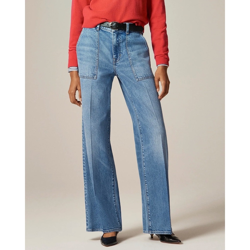 NWT Women's J. CREW Wide Leg Camp Pocket Jeans Sz 28 Elaine Wash Baggy #1406
